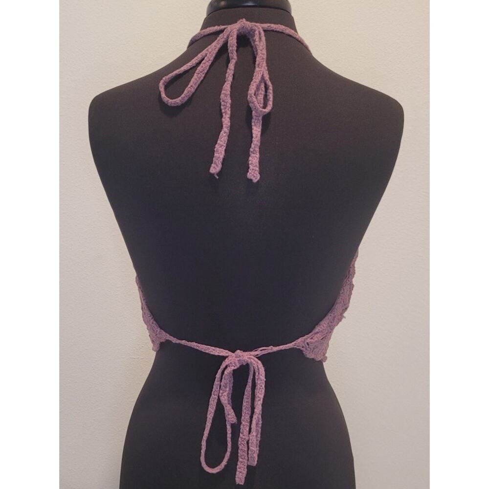 Lilac Mandala Crochet Halter Crop Top XL Boho Fairycore Festival - Picture 3 of 8